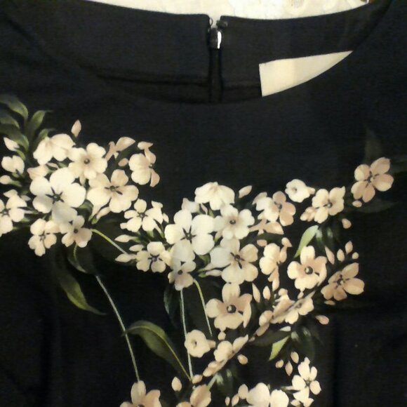 CAROLINA HERERRA Cotton sheath dress. Black w/hand-painted floral design. Sz 14 - Picture 5 of 10